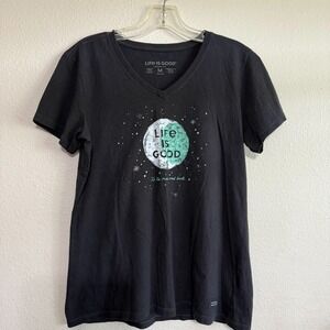 Life is Good Crusher-Lite T-Shirt‎ Womens Medium Black Cotton Short Sleeve Top